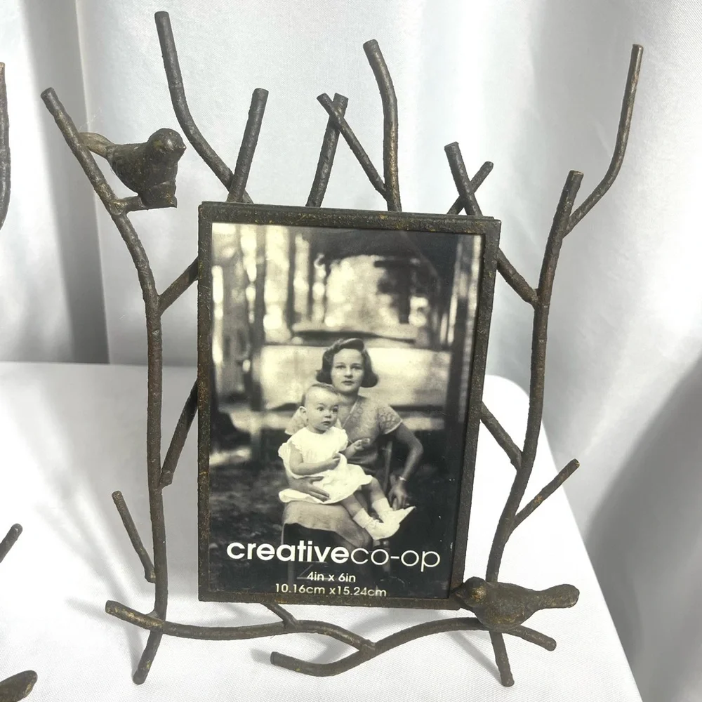 Creative Co-Op Black Bird Branch Photo Frame Set Metal Rustic New Rare Unique